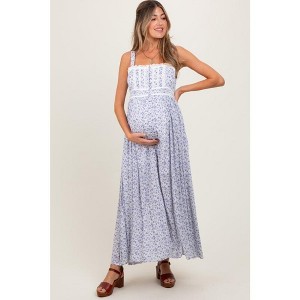 PinkBlush Light Blue Floral Button Down Sleeveless Maternity Maxi Dress - 1 of 4
