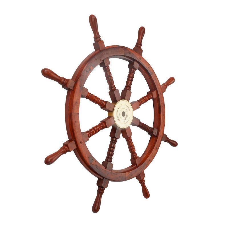 Wood Sail Boat Ship Wheel Wall Decor with Gold Hardware Brown - Olivia & May, 4 of 6