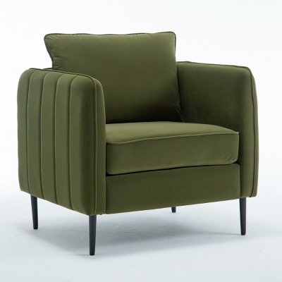 Vynxaria Mid-Century Modern Accent Chair - Velvet Comfy Single Sofa Armchair, 1 Pillow, Metal Legs, for Living Room/Bedroom/Office Reading