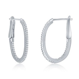 Bella Silver Sterling Silver Ultra-Thin 25mm Hoop CZ Earrings - Oval - Silver - 1 of 2