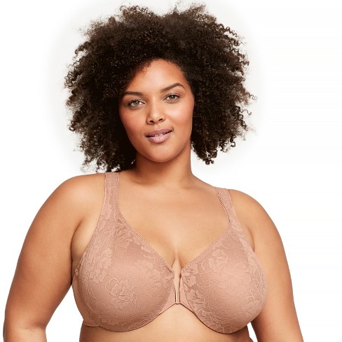 Glamorise Womens Lacey T-back Front-closure Wonderwire Underwire Bra 9246  Cappuccino 36d : Target