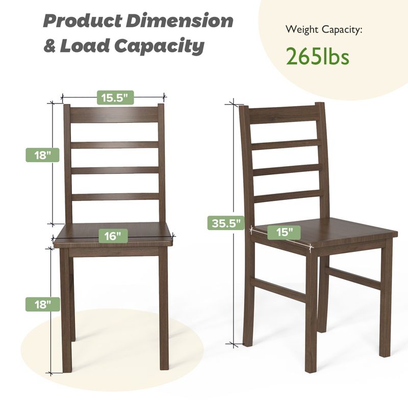 Costway Dining Chair Set of 4 Modern Kitchen Wood Chairs W/ Solid Rubber Wood Structure, 2 of 10