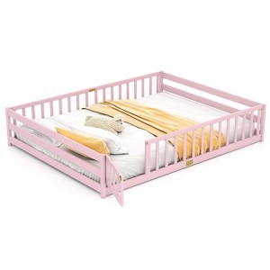 Costway Queen Size Floor Bed with Full Length Safety Guardrails & Door for Boys, Girls Pink/Gray/Natural/Icy Aqua/White/Mint Sky - 1 of 4