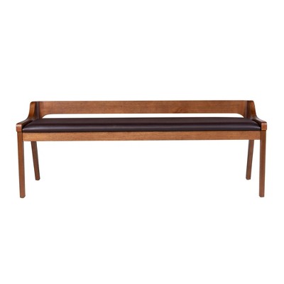 Rasmus Chestnut Brown Acacia Wood Dining Bench with Faux Leather Seat
