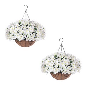 2 Set Artificial Outdoor Bougainvillea Flowers with Brown Basket, Artificial Hanging Flowers Plant, 12 Pcs Bougainvillea Flowers - 1 of 4