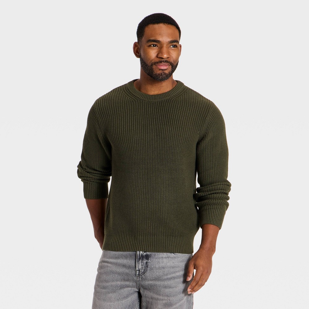 Men's Long Sleeve Cotton Textured Crewneck Pullover Sweater - Goodfellow & Co™ Olive Green XL