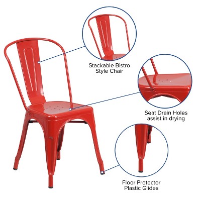 Red Powder Coated Steel Tolix Dining Chair