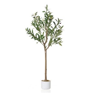Orieon 4FT Faux Olive Tree with Planter, Silk Leaves & 14 Realistic Fruits, Bendable Stems, Indoor Outdoor Home Office - 1 of 4