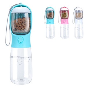 Dog Water Bottle, Portable Pet Travel Bottle with Food Container & Filter - 550ml for Outdoor Walking Hiking - 1 of 4