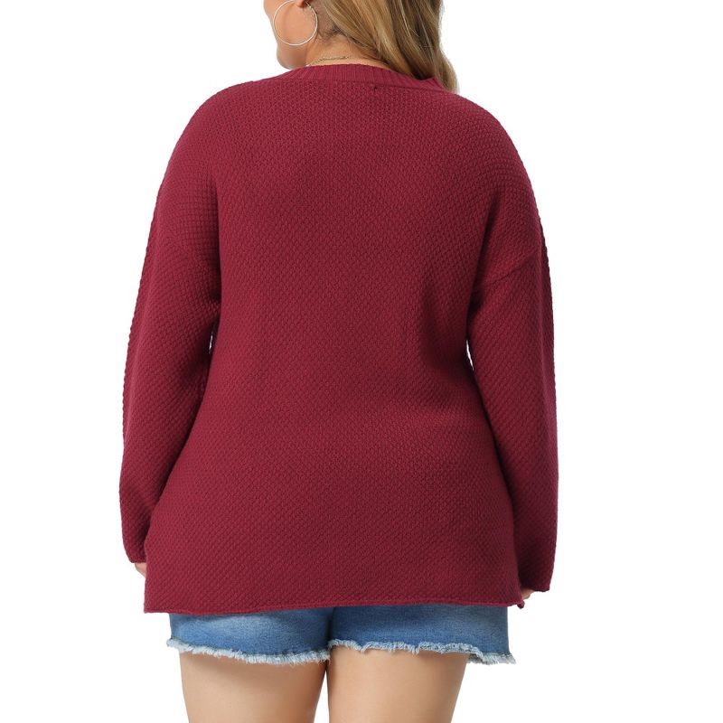 Agnes Orinda Women's Plus Size Oversized Round Neck Long Sleeve Button Knit Pullover Sweater, 4 of 6