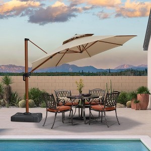 PURPLE LEAF Patio Large Cantilever Umbrella Outdoor Wood Grain Pattern Umbrella Pole Offset Umbrella Heavy Duty Sun Umbrellas for Garden Deck Pool - 1 of 4