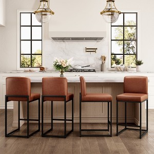Captiva Designs 24 inch Height Bar Stool with Padded Seat and Back & Sturdy Steel Frame & Footrest - 1 of 4