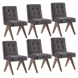 YOUNIKE Modern Upholstered Chair Dining Room Armless Kitchen Chairs Set of 6 Linen Fabric Chair Vanity with 4.7" Thick Cushion Wood V-Leg - 1 of 4