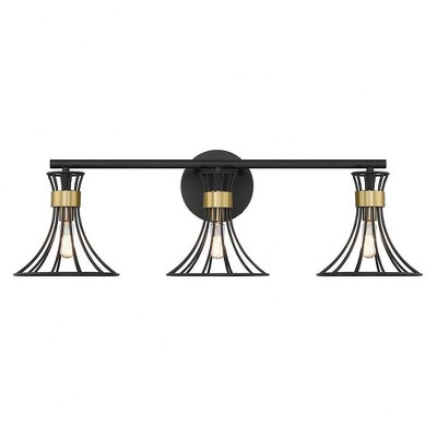 Matte Black and Warm Brass 3-Light Metal Vanity Fixture