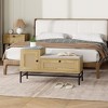 GustoWave Rattan Shoe Bench with Storage, Entryway Bench with Flip Drawer Shoe Cabinet, Show Storage Bench for Hallway and Bedroom, Natural Oak - 4 of 4