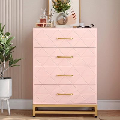 Dresser for Bedroom with 4 Drawer Dresser, Chest of Drawer with Metal Handle, Sturdy Frame Modern Bedroom Furniture