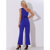 Allegra K Women's One-Shoulder Dressy Sleeveless Belt Wide Leg Rompers - 3 of 4
