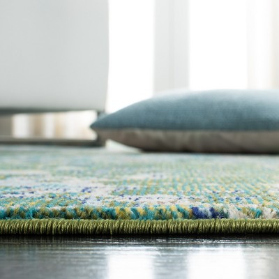 Green and Turquoise Round Synthetic Hand-knotted Area Rug