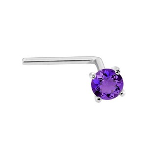 Jewelry Avalanche 22G 14K Gold L-shape Nose Stud with Amethyst Gemstone - 1 of 2