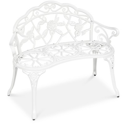 Best Choice Products Outdoor Bench Steel Garden Patio Porch Furniture w/ Floral Accent, Antique Finish
