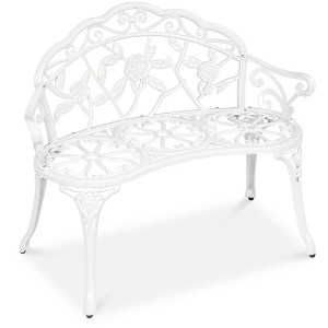 Best Choice Products Outdoor Bench Steel Garden Patio Porch Furniture w/ Floral Accent, Antique Finish - 1 of 4