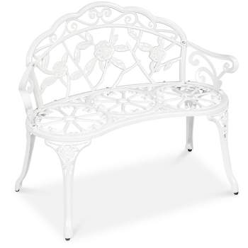 Best Choice Products Outdoor Bench Steel Garden Patio Porch Furniture w/ Floral Accent, Antique Finish