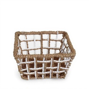Anna-Kaci Open Weave Rattan Storage Basket with Reinforced Frame and Two-Tone Design - Khaki - 1 of 4
