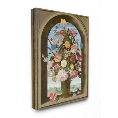 Stupell Industries Vintage Floral Bouquet Brown Gothic Window Arch