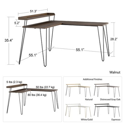 Haven Distressed Gray Oak L-Shaped Computer Desk with Riser