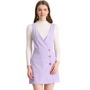 Allegra K Women's Corduroy Mini V Neck Vintage A-Line Bib Overall Pinafore Skirts - 1 of 4