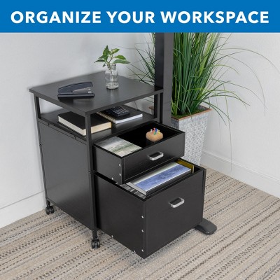 Black Mobile 2-Drawer Lockable File Pedestal with Open Shelf