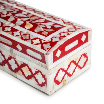 Burgundy Mother of Pearl Inlay Decorative Box, 12"