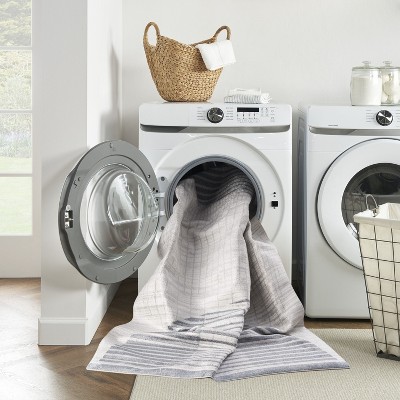 Astra Ivory Blue Machine Washable Geometric 4' x 6' Area Rug