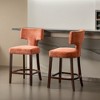 Counter Height Bar Stools Set of 2, Farmhouse Linen Fabric Upholstered Accent Chair Curved Backrest with Copper Nails around - Leovsnove - 2 of 4