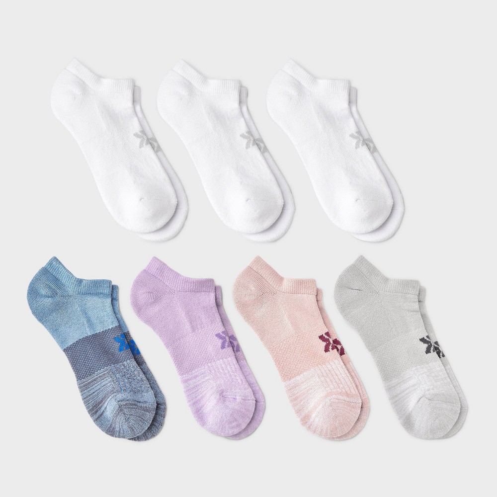 Women Striped 6+1 Bonu Pack No Show Sock - All In Motion White/Blue/Pink 4-10