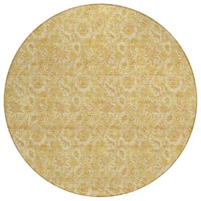 Gold And Wheat Floral Washable Indoor Outdoor Area Rug