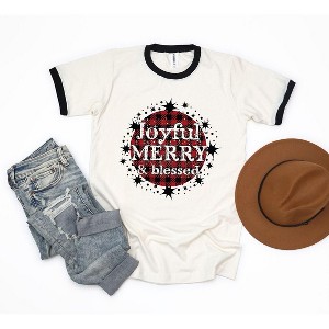 Simply Sage Market Women's Joyful Merry And Blessed Short Sleeve Ringer Tee - 1 of 4