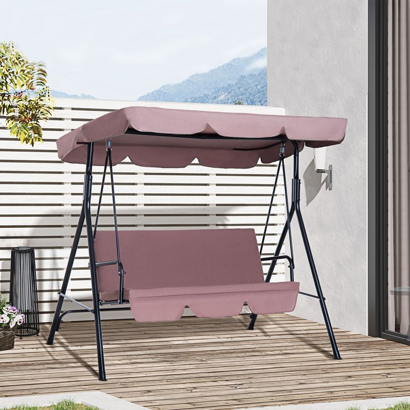 Outsunny 3-Person Porch Swing with Stand, Outdoor Swing for Patio Porch with Adjustable Tilt Canopy & Comfortable Swing Bench-Style Seat, Steel Frame, 4 of 11