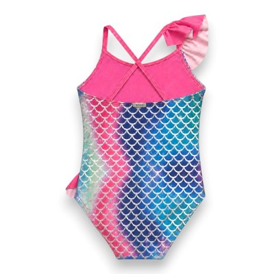 XOXO Little Girls' One-Piece Elastic Strap Ruffle Detail Bikini Swimsuit, Pink/Mermaid Print, 5/6 — фото 2