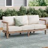 Christopher Knight Home Nicolas 74" Outdoor Slat Design Acacia Wood 3 Seater Sofa with Cushions - 2 of 4