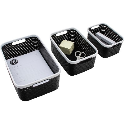 Nantucket Weave Black & White Rim Stackable Storage Bin Set