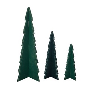 Transpac Wood 8 in. Green Christmas Dimensional Tree Set of 3 - 1 of 4