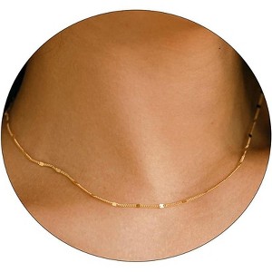 14K Gold/Silver Satellite Chain, Shining Box Link & Blue Bead Choker, Openwork Hearts/Stars Necklace for Women - 1 of 4