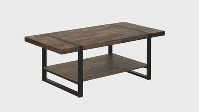 Modern Farmstead 47'' Black Metal and Brown Wood Coffee Table
