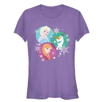Juniors Womens Frozen Character Snowflakes T-Shirt
