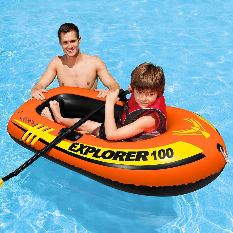 Intex 58329EP Explorer 100 1 Person Youth Kids Pool Lake Inflatable Raft Row Boat with 2 Air Chambers, Rigid Design, and Bow Tow Rope, 4 of 8