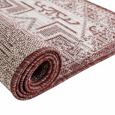 Rust Red Synthetic Medallion Outdoor Rectangular Rug 4' x 6'