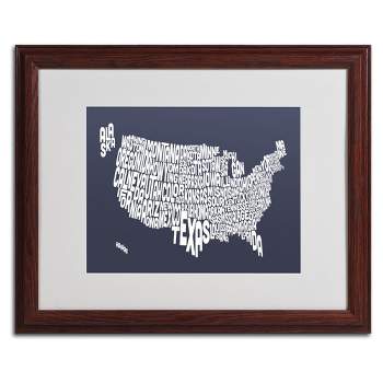 Trademark Fine Art -Michael Tompsett 'SLATE-USA States Text Map' Matted Framed