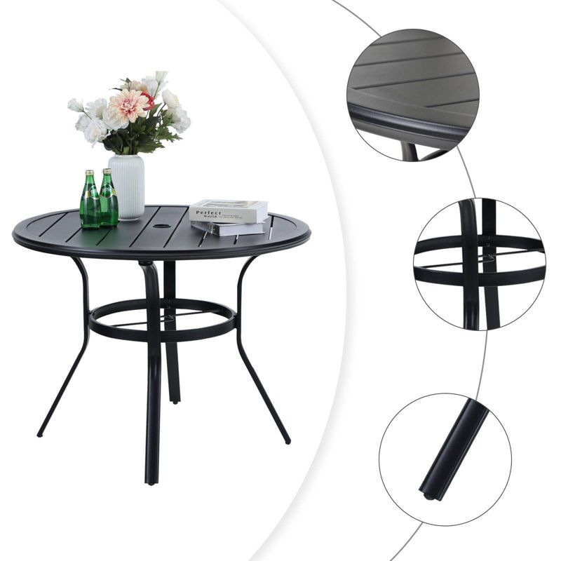 Round Patio Dining Table with Umbrella Hole - Black - Captiva Designs, 2 of 6