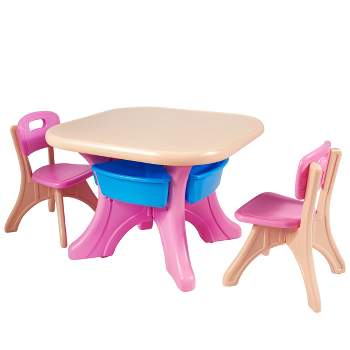 Tangkula 3 PCS Kids Activity Storage Table & Chair Set Pink